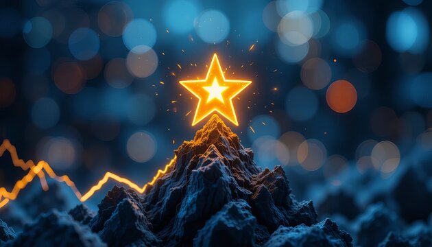 A glowing star at the top of an increasing trend line, symbolizing a top performer in market reports, no background