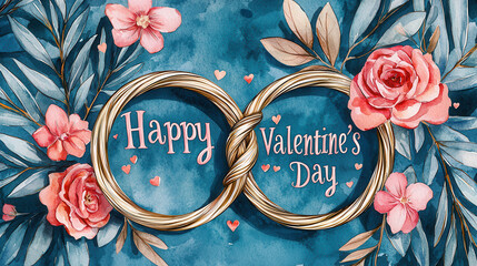 3D Watercolor A romantic Valentine's Day artwork featuring rings and flowers, perfect for expressing love and affection.