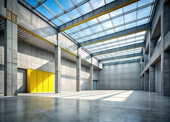 Obraz premium Empty Industrial Space: Modern Grey Concrete Architecture with Geometric Shapes