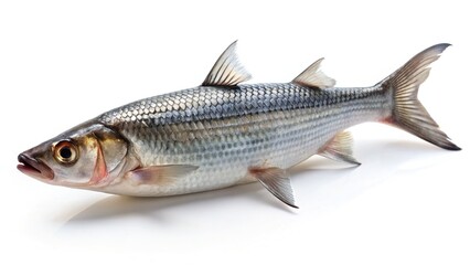Fototapeta premium Fresh Raw Grey Mullet Fish Isolated on White Background - High-Resolution Stock Photo