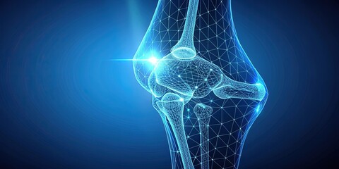 Futuristic Low Poly Knee Joint - 3D Wireframe Medical Illustration