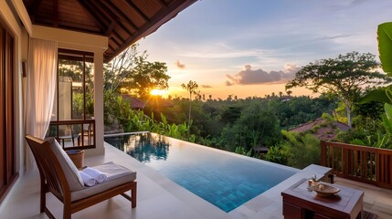 luxury villa sunset pool, bali escape - luxury travel