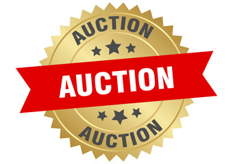 auction. auction round red and gold label isolated on transparent background