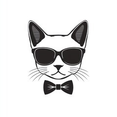 Cat wearing sunglasses and bowtie, stylized illustration