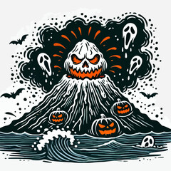 vector illustration of a spooky erupting volcano