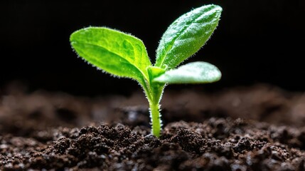 Young sprout emerging from dark soil, new life, growth concept, environmental theme, for eco-friendly content