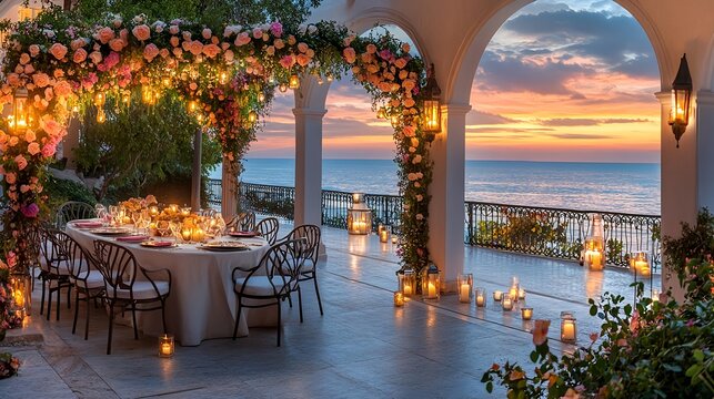 romantic sunset ocean wedding dinner - romantic settings