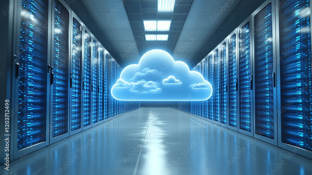 Aufkleber technology storage facility with cloud computing representation in a data center