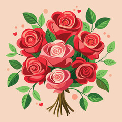Beautiful Red and Pink Rose Bouquet | Romantic Floral Illustration