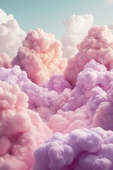Dreamy Pink and Purple Clouds with Soft Sky Background, Vertical, Abstract,  Fluffy Clouds.