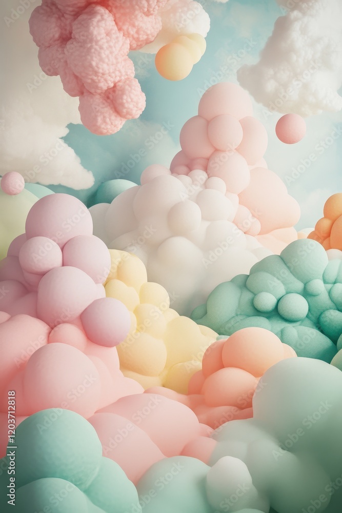 Aufkleber dreamy pastel bubble cloudscape with soft colors and abstract forms.