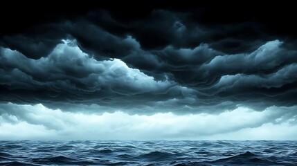 Fototapeta premium Ominous Storm Clouds: A dramatic, brooding sky filled with dark, foreboding storm clouds hangs low over a choppy sea, creating a sense of impending danger and anticipation. 