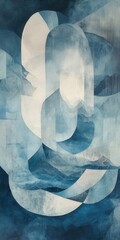 Abstract Blue and White Layered Shapes with Mountain Texture, Contemporary Art.