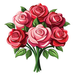 Beautiful Red and Pink Rose Bouquet | Romantic Floral Illustration