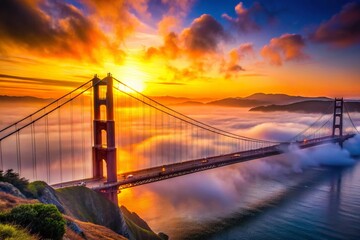 Obraz premium Golden Gate Bridge Silhouette Sunrise San Francisco Bay Area California
