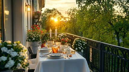 Fototapeta premium romantic sunset balcony dinner - romantic/intimate settings