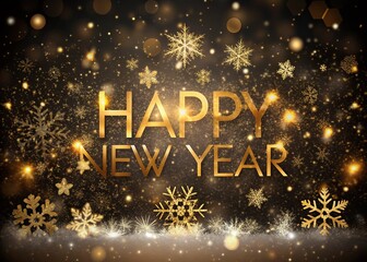 Fototapeta premium Golden Happy New Year Silhouette with Snowflakes - Festive Holiday Stock Photo