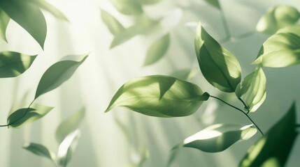 Obraz premium Soft Green Leaves with Light Background and Gentle Motion Effects