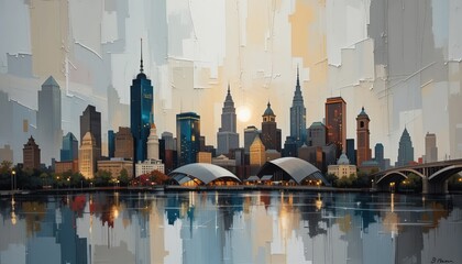 Cleveland Ohio Skyline abstract painting