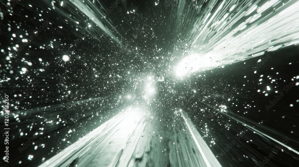 Poster digital artwork of high-energy particle collisions abstract and dynamic motion simulation