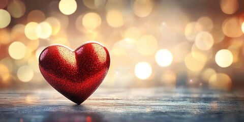Fototapeta premium A shiny red heart with a blurred background of lights, symbolizing love and romance for Valentine's Day
