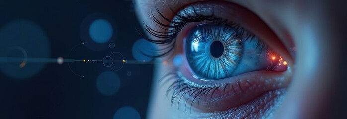 Woman futuristic vision scanning data analysis technology