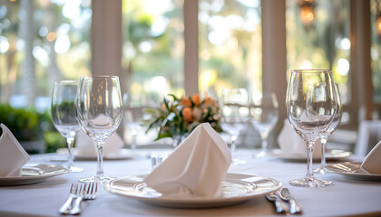 Empty glasses set in restaurant