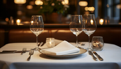 Empty glasses set in restaurant