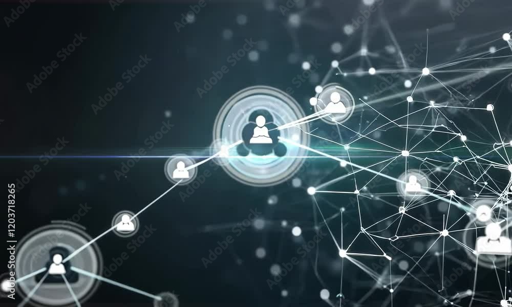 Poster abstract network design with light nodes on dark background, perfect for technology and digital art 