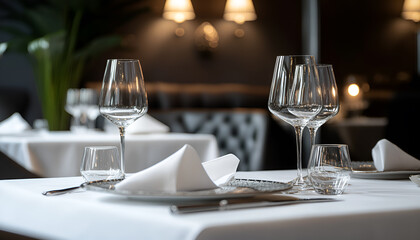 Empty glasses set in restaurant