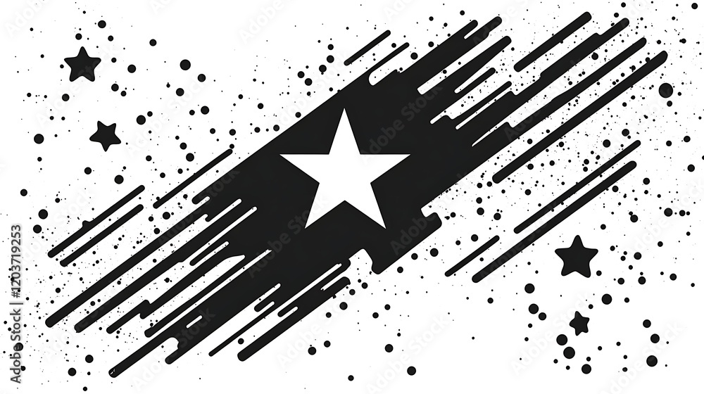 Poster abstract starburst: a bold and graphic design with a single white star exploding from a black streak