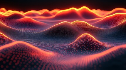 Fototapeta premium Abstract fiery landscape: Glowing, undulating waves of crimson and orange light create a mesmerizing abstract landscape, reminiscent of a fiery, otherworldly terrain.