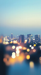 Blurred Abstract Background With Glowing Bokeh Lights In Warm Tones Subtly Contrasted With Cool Shadows Of A Cityscape Faint Outlines Of Buildings.