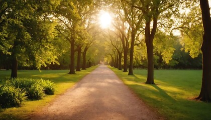 Obraz premium Glowing Sunlight on a Serene Pathway – Scenic Evening in the Park. 7