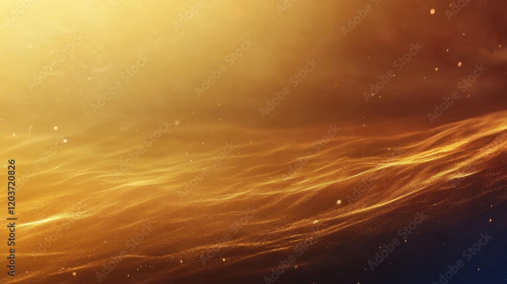 Poster golden abstract wave background with glowing particle effects.