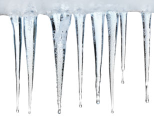 Hanging transparent icicles, white background