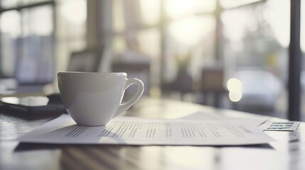 Close-up of a resignation letter and coffee cup on an office desk, symbolizing workforce reduction, job termination, and career change concepts in corporate environment.