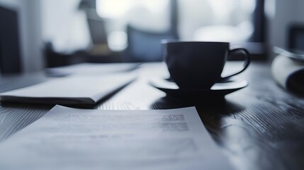 Close-up of a resignation letter and coffee cup on an office desk, symbolizing workforce reduction, job termination, and career change concepts in corporate environment.