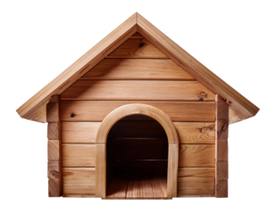 Wooden dog kennel or doghouse, white background