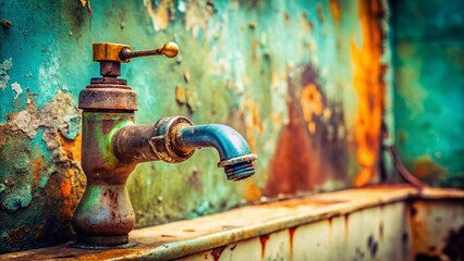 Grimy Old Bathroom Faucet with Hard Water Stains & Mineral Buildup - Minimalist Photography