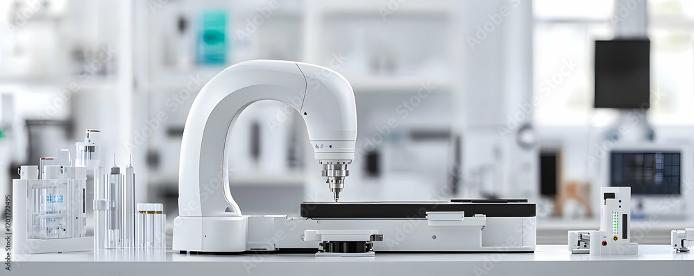 Poster lab automation robotic arm processing samples in a sterile environment
