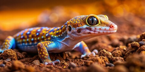Obraz premium Ground Gecko: Reptile Hiding in Earth, Rule of Thirds Composition