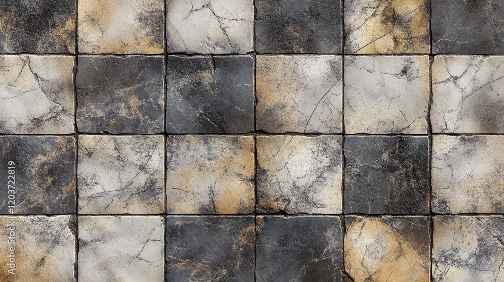 Poster seamless rough stone tile texture with cracks and variegated colors.
