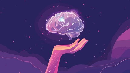 Futuristic Brain held in Hand Vector Illustration on Technology Background