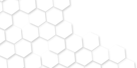 Minimal white hexagonal hexagon modern technology,Abstract white and grey color hexagonal geometric background with copy space,Surface polygon pattern with glowing hexagon paper texture and futuristic