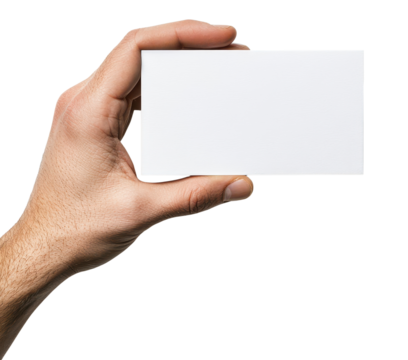 Hand holding a blank card for branding ideas.