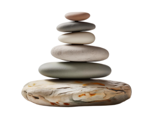 Cairn, human-made pile or stack of stones or rocks, white background