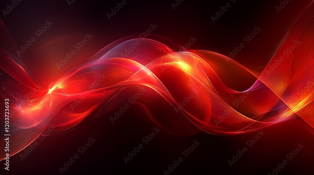 Poster crimson flow: abstract waves of luminous red and orange energy pulse and undulate across a dark back