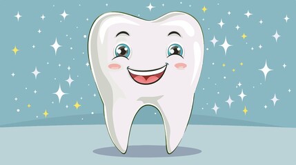 Bright Cartoon Style Happy Shiny Tooth Vector Illustration