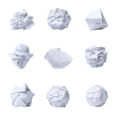 Variety of crumpled paper shapes arranged.